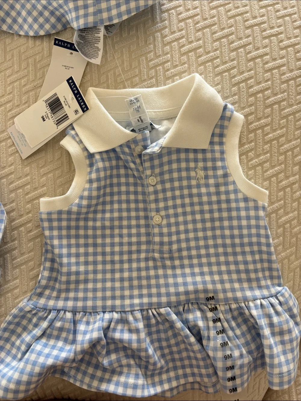 Ralph Lauren Light Blue Gingham 3-Piece Baby Set